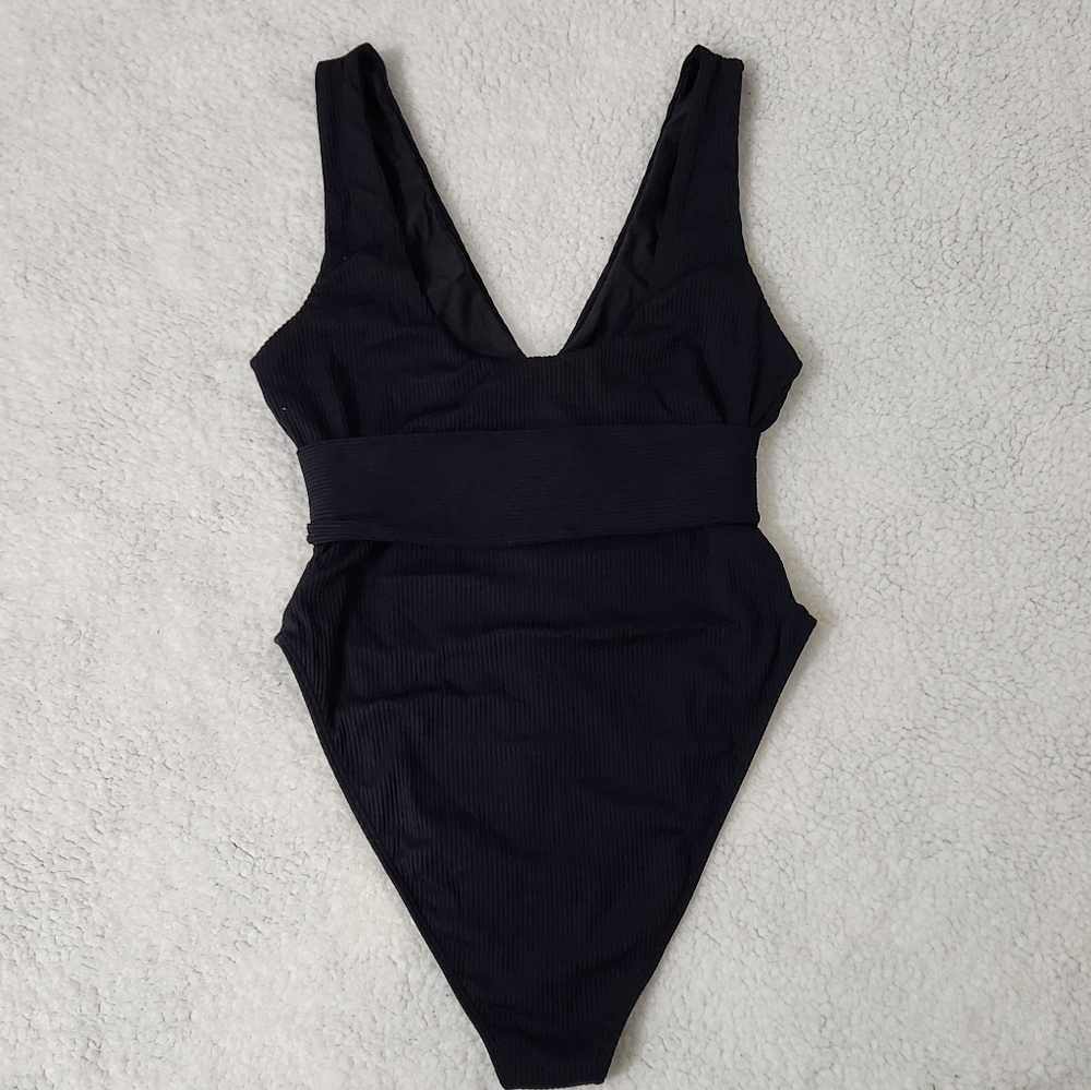 New!Montce Kim Ribbed‎ Belted  One Piece Swimsuit with Ring Detail - Picture 13 of 16